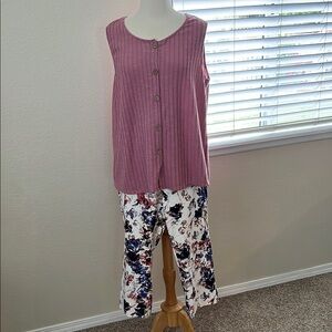 Pink Sleeveless Top and Floral Pants Set
